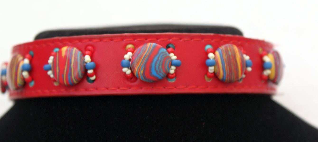 Red Leather Swirl - Dog Collar